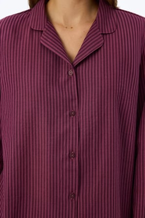 Bordo Lea Çizgili Uzun Kollu Gömlek Pantolon Pijama Takımı
