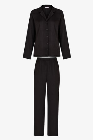 Siyah Fleur Saten Yılan Desenli Uzun Kollu Gömlek Pantolon Pijama Takımı