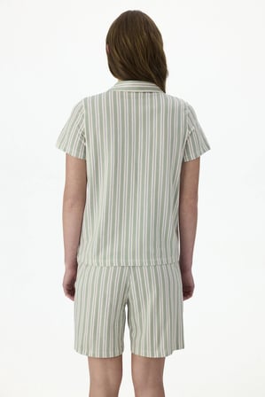 Yeşil Rahat Çizgili Kısa Kollu Gömlek Şort Pijama Takımı