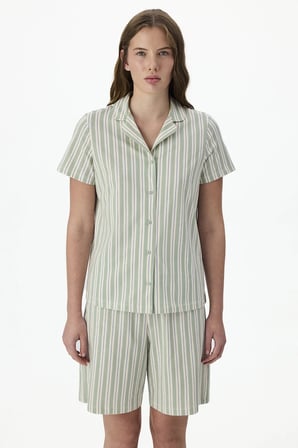 Yeşil Rahat Çizgili Kısa Kollu Gömlek Şort Pijama Takımı