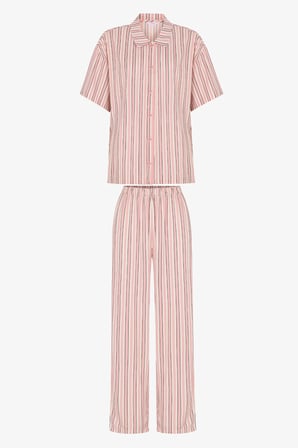 Sleep Mode Çizgili Kısa Kollu Gömlek Pantolon Pijama Takımı