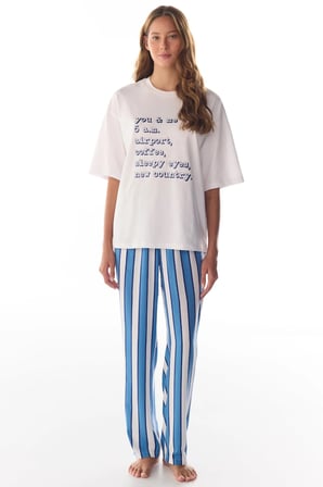 Beyaz Vacation Slogan Desenli Kısa Kollu Tişört Pijama Üstü