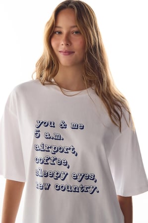 Beyaz Vacation Slogan Desenli Kısa Kollu Tişört Pijama Üstü