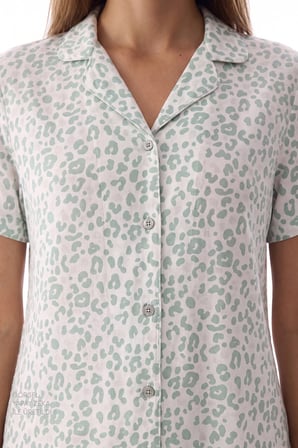 Yeşil Leopar Kısa Kollu Gömlek Pantolon Pijama Takımı