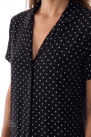 Siyah White Puantiye Desenli Kısa Kollu Gömlek Pantolon Pijama Takımı