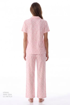Pembe Leopar Kısa Kollu Gömlek Pantolon Pijama Takımı