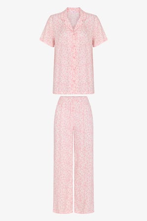 Pembe Leopar Kısa Kollu Gömlek Pantolon Pijama Takımı