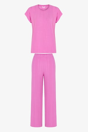 Lila Flora Kısa Kollu Pantolon Pijama Takımı
