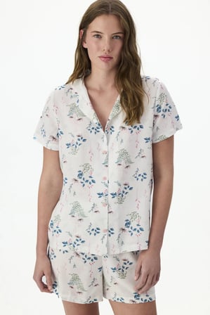 Beyaz Petal Mist Gömlek Şort Pijama Takımı