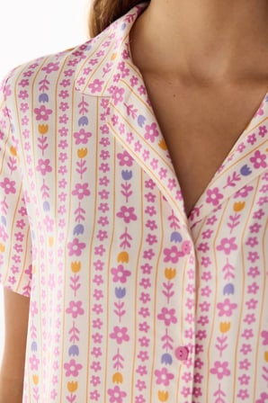 Flora Çiçekli Kısa Kollu Gömlek Pantolon Pijama Takımı