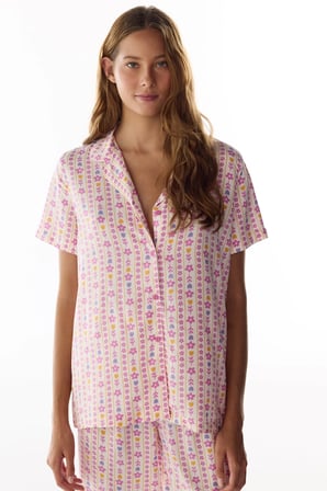Flora Çiçekli Kısa Kollu Gömlek Pantolon Pijama Takımı