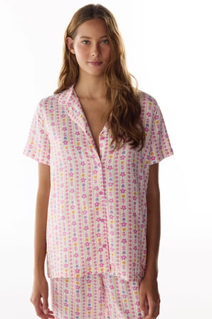 Flora Çiçekli Kısa Kollu Gömlek Pantolon Pijama Takımı