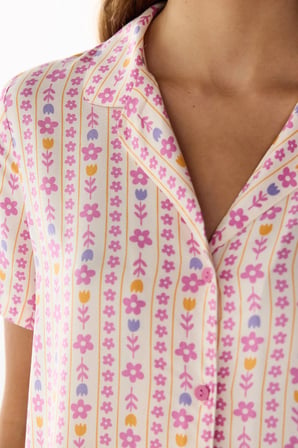 Flora Çiçekli Kısa Kollu Gömlek Pantolon Pijama Takımı