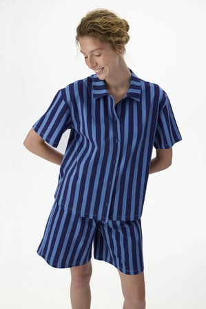 Lacivert Midnight Çizgili Kısa Kollu Gömlek Şort Pijama Takımı