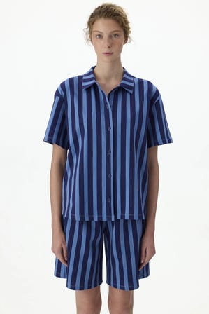 Lacivert Midnight Çizgili Kısa Kollu Gömlek Şort Pijama Takımı
