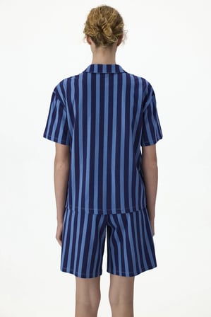 Lacivert Midnight Çizgili Kısa Kollu Gömlek Şort Pijama Takımı