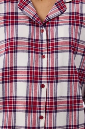Bordo Leila Ekoseli Uzun Kollu Gömlek Pantolon Pijama Takımı