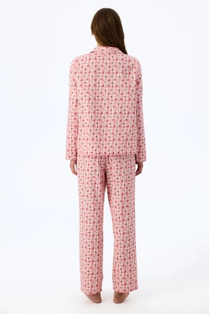 Açık Pembe Floral Garden Ekoseli Uzun Kollu Gömlek Pantolon Pijama Takımı