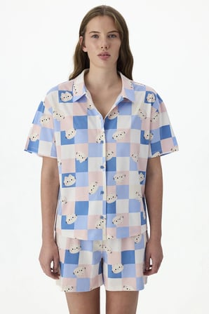 Cuteness Dama Desenli Kısa Kollu Gömlek Şort Pijama Takımı