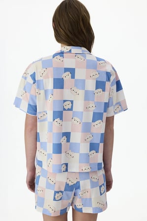 Cuteness Dama Desenli Kısa Kollu Gömlek Şort Pijama Takımı