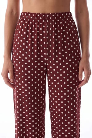 Kahverengi Puantiyeli Kısa Kollu Gömlek Pantolon Pijama Takımı