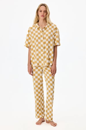 Sarı Hannah Gömlek Pantolon Pijama Takımı