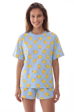 Mavi Cuteness Kısa Kollu Şort Pijama Takımı