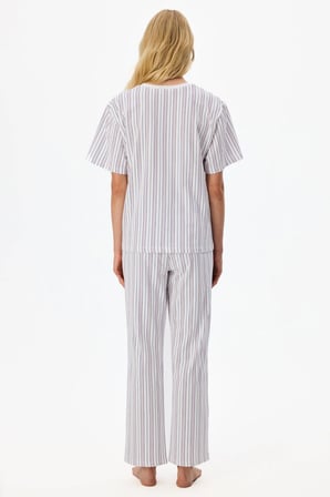 Vacation Çizgili Kısa Kollu Pantolon Pijama Takımı