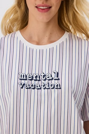 Vacation Çizgili Kısa Kollu Pantolon Pijama Takımı
