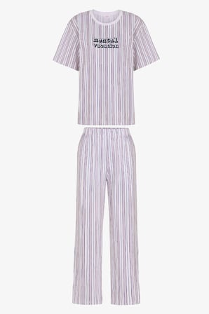 Vacation Çizgili Kısa Kollu Pantolon Pijama Takımı