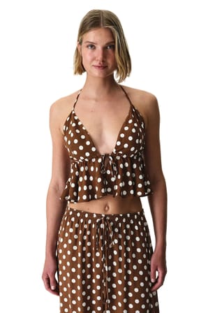 Puantiyeli Dot Fırfırlı Bikini Üstü