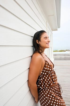 Puantiyeli Dot Fırfırlı Bikini Üstü