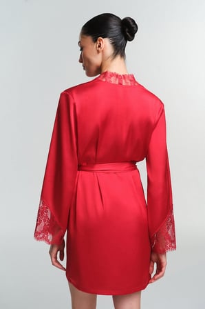 Tango Kırmızı Henna Dantelli 3/4 Kollu Sabahlık