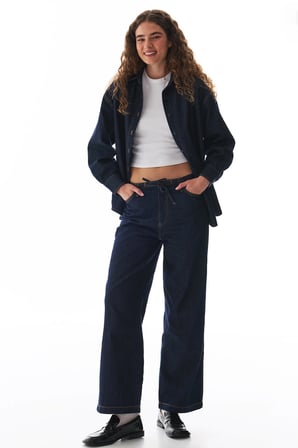 Koyu Mavi Denim Düz Kesim Pantolon