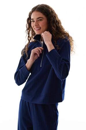 Lacivert Yarım Fermuarlı Uzun Kollu Sweatshirt