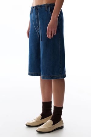 Denim Blue Longline Bermuda Pantolon