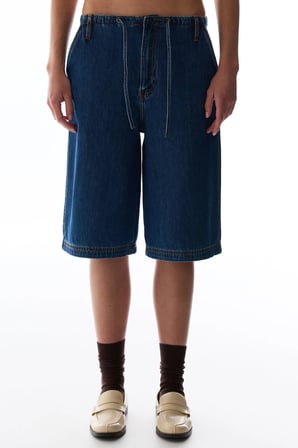 Denim Blue Longline Bermuda Pantolon