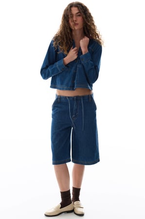 Denim Blue Longline Bermuda Pantolon