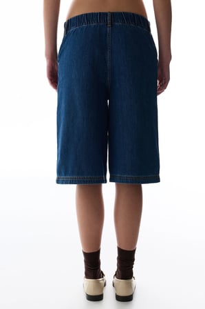 Denim Blue Longline Bermuda Pantolon