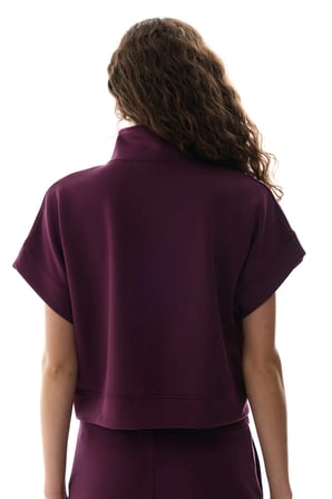 Bordo İpeksi Dokunuş Silky Touch Kısa Kollu Fermuarlı Kısa Kollu Bluz