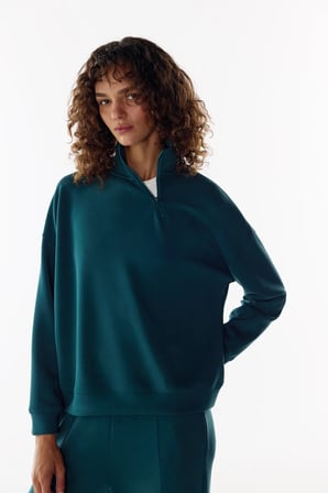 Yeşil Modal Yarım Fermuarlı Sweatshirt