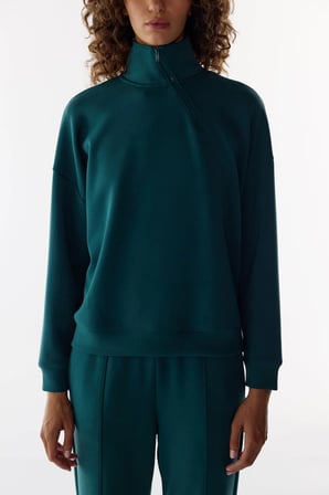 Yeşil Modal Yarım Fermuarlı Sweatshirt