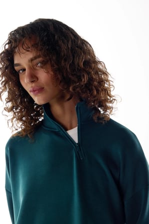 Yeşil Modal Yarım Fermuarlı Sweatshirt
