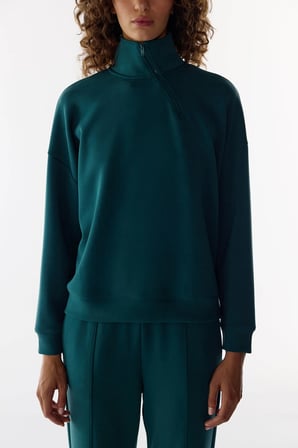Yeşil Modal Yarım Fermuarlı Sweatshirt