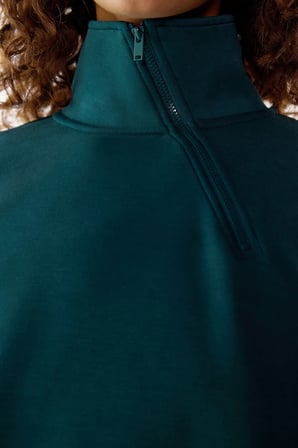 Yeşil Modal Yarım Fermuarlı Sweatshirt