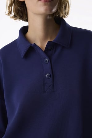 Mavi Modal Polo Yaka Düğmeli Sweatshirt
