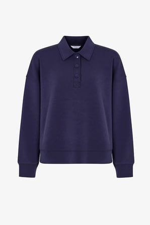 Mavi Modal Polo Yaka Düğmeli Sweatshirt