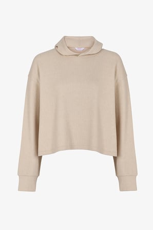 Pastel Bej Fitilli Uzun Kollu Sweatshirt