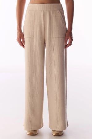 Pastel Bej Fitilli Dikiş Detaylı Pantolon