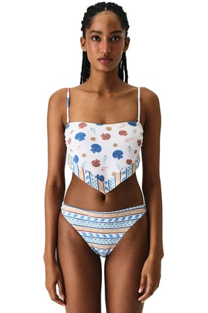 Santorini Scarf Deniz Kabuğu Desenli Dokulu Bikini Üstü